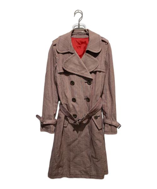 BURBERRY BLUE LABEL（バーバリーロンドンブルーレーベル）BURBERRY BLUE LABEL (バーバリーロンドンブルーレーベル) グレンチェックトレンチコート ホワイト×レッド サイズ:38の古着・服飾アイテム