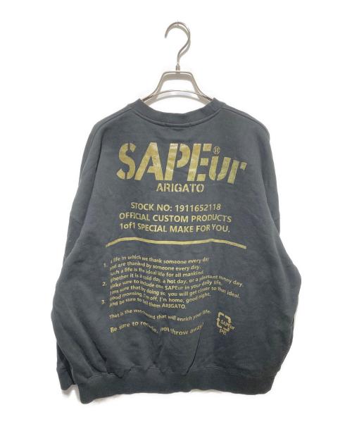SAPEur（サプール）SAPEur (サプール) USAPEロゴクルーネックスウェット ブラック サイズ:ＸＬの古着・服飾アイテム