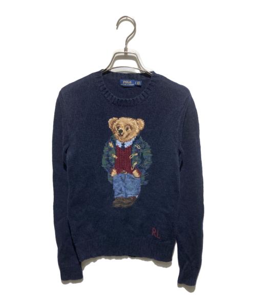 POLO RALPH LAUREN（ポロ・ラルフローレン）POLO RALPH LAUREN (ポロ・ラルフローレン) リネン混 ダッフルポロベアニット ネイビー サイズ:Ｓの古着・服飾アイテム