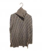 FENDIフェンディ）の古着「ズッカ柄タートルネックニット」｜ベージュ×ブラック