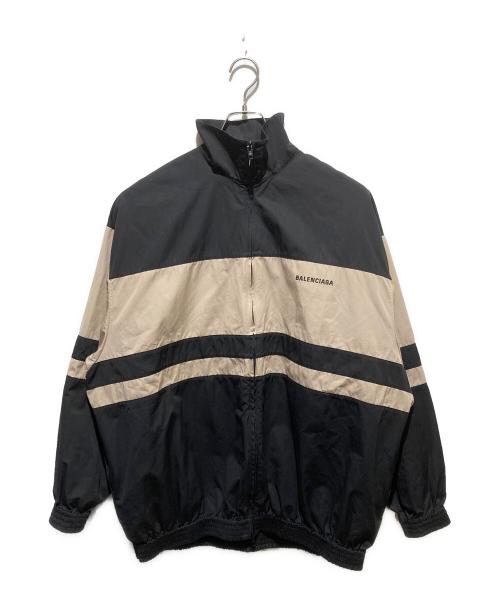 BALENCIAGA（バレンシアガ）BALENCIAGA (バレンシアガ) ロゴ刺繍ナイロントラックジャケット/Contrast Stripe Zip Up Jacket ブラック×ベージュ サイズ:44の古着・服飾アイテム