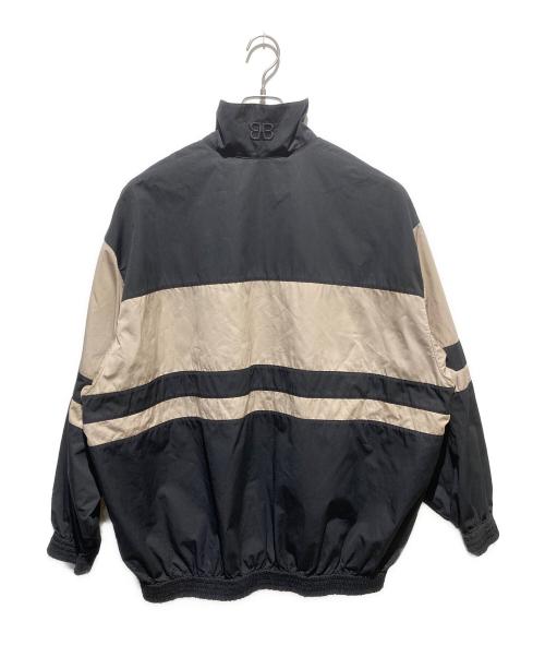 BALENCIAGA（バレンシアガ）BALENCIAGA (バレンシアガ) ロゴ刺繍ナイロントラックジャケット/Contrast Stripe Zip Up Jacket ブラック×ベージュ サイズ:44の古着・服飾アイテム
