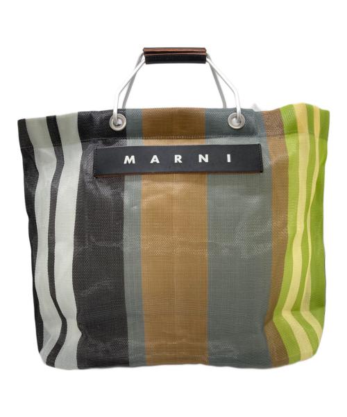MARNI（マルニ）MARNI (マルニ) ストライプマーケットバッグ グレー×グリーンの古着・服飾アイテム
