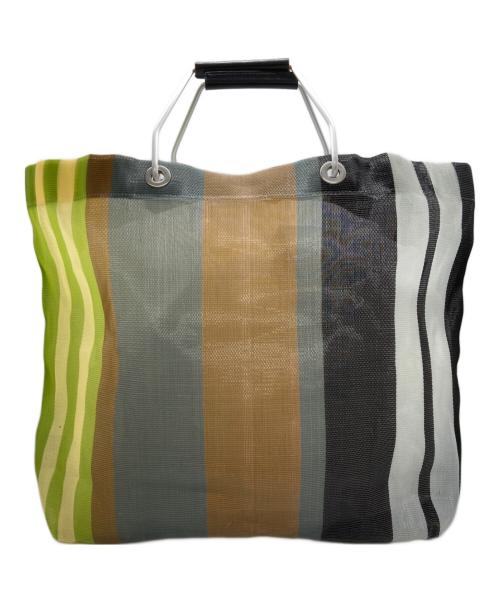 MARNI（マルニ）MARNI (マルニ) ストライプマーケットバッグ グレー×グリーンの古着・服飾アイテム