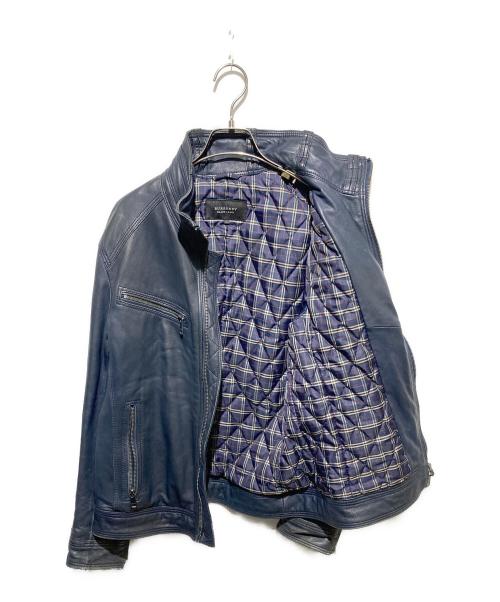 BURBERRY BLACK LABEL（バーバリーブラックレーベル）BURBERRY BLACK LABEL (バーバリーブラックレーベル) ラムレザーシングルライダースジャケット ネイビー サイズ:Lの古着・服飾アイテム