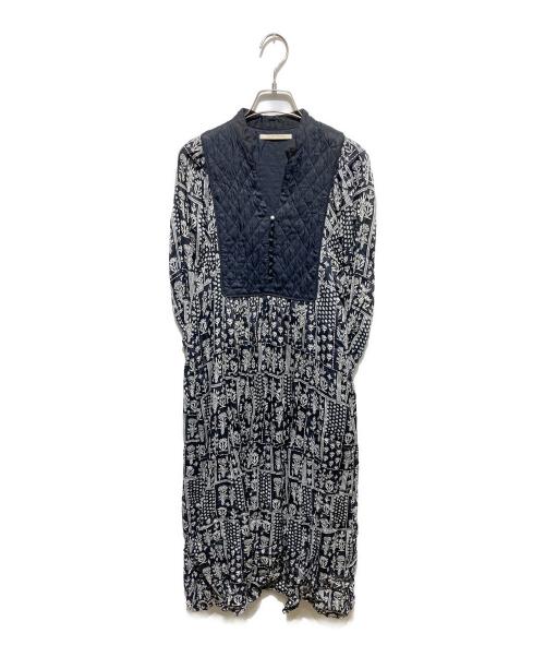 ne quittez pas（ヌキテパ）ne quittez pas (ヌキテパ) MODAL SATIN PATCHWORK PRINT DRESS ブラック サイズ:Sの古着・服飾アイテム