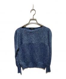 UNTITLED（アンタイトル）の古着「【すっきり見え／洗える】ラメ入りモダン ボートネックニット」｜ブルー