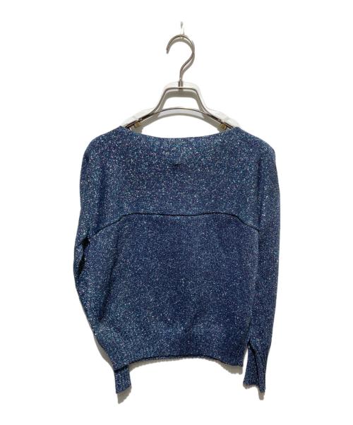 UNTITLED（アンタイトル）UNTITLED (アンタイトル) 【すっきり見え／洗える】ラメ入りモダン ボートネックニット ブルー サイズ:M 未使用品の古着・服飾アイテム