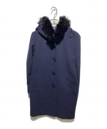 BLUE LABEL CRESTBRIDGE（ブルーレーベルクレストブリッジ）の古着「エコファー2wayフーデッドコート」｜ネイビー