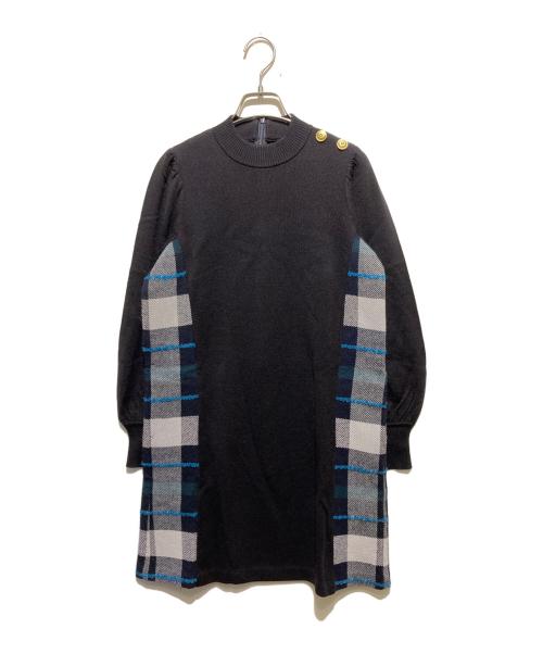 BLUE LABEL CRESTBRIDGE（ブルーレーベルクレストブリッジ）BLUE LABEL CRESTBRIDGE (ブルーレーベルクレストブリッジ) ミラノリブニットワンピース ネイビー サイズ:38の古着・服飾アイテム