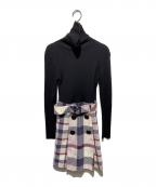 BLUE LABEL CRESTBRIDGEブルーレーベルクレストブリッジ）の古着「チェック切替ニットワンピース」｜ブラック