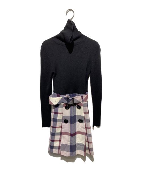 BLUE LABEL CRESTBRIDGE（ブルーレーベルクレストブリッジ）BLUE LABEL CRESTBRIDGE (ブルーレーベルクレストブリッジ) チェック切替ニットワンピース ブラック サイズ:38の古着・服飾アイテム