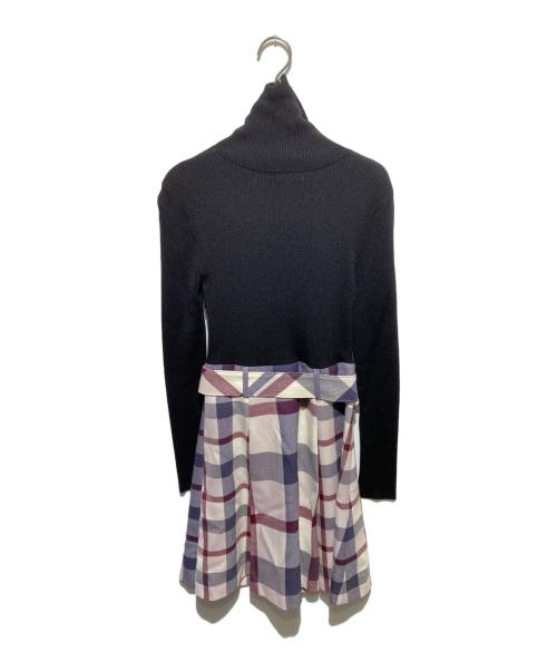 BLUE LABEL CRESTBRIDGE（ブルーレーベルクレストブリッジ）BLUE LABEL CRESTBRIDGE (ブルーレーベルクレストブリッジ) チェック切替ニットワンピース ブラック サイズ:38の古着・服飾アイテム