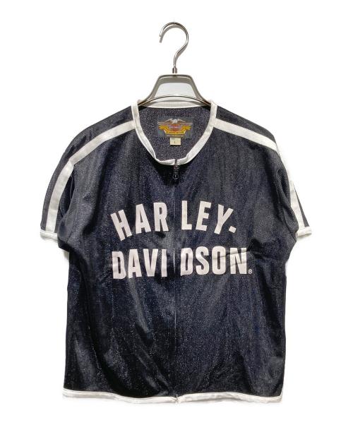 HARLEY-DAVIDSON（ハーレーダビッドソン）HARLEY-DAVIDSON (ハーレーダビッドソン) ジップアップメッシュスリーブｔシャツ ブラック サイズ:Lの古着・服飾アイテム