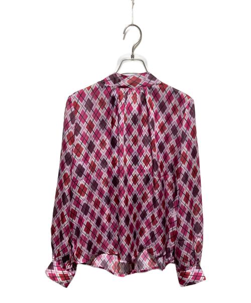 NARA CAMICIE（ナラカミーチェ）NARA CAMICIE (ナラカミーチェ) アーガイルシフォンボウタイ付きブラウス パープル サイズ:2の古着・服飾アイテム