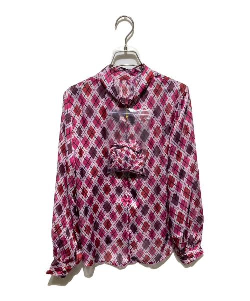 NARA CAMICIE（ナラカミーチェ）NARA CAMICIE (ナラカミーチェ) アーガイルシフォンボウタイ付きブラウス パープル サイズ:2の古着・服飾アイテム