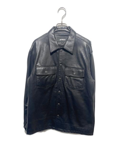 AVIREX（アヴィレックス）AVIREX (アヴィレックス) レザーコーチジャケット/LEATHER UTILITY SHIRT ブラック サイズ:ＸＬの古着・服飾アイテム
