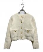 anuansアニュアンス）の古着「ラクーンブレンドノーカラーニットジャケット」｜アイボリー