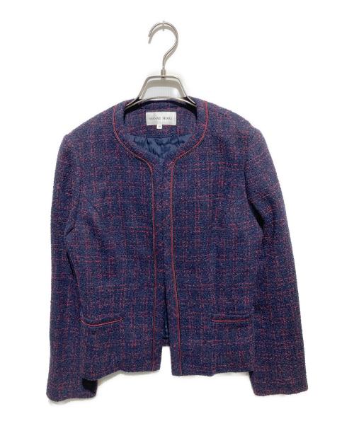 HANAE MORI（ハナエモリ）HANAE MORI (ハナエモリ) ノーカラーツイードジャケット ネイビー サイズ:38の古着・服飾アイテム