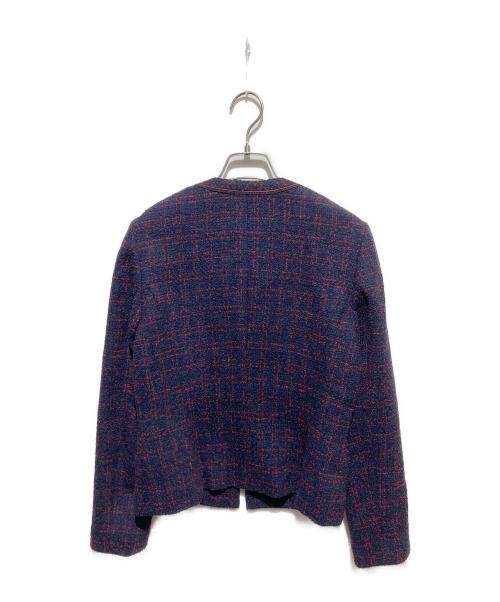 HANAE MORI（ハナエモリ）HANAE MORI (ハナエモリ) ノーカラーツイードジャケット ネイビー サイズ:38の古着・服飾アイテム