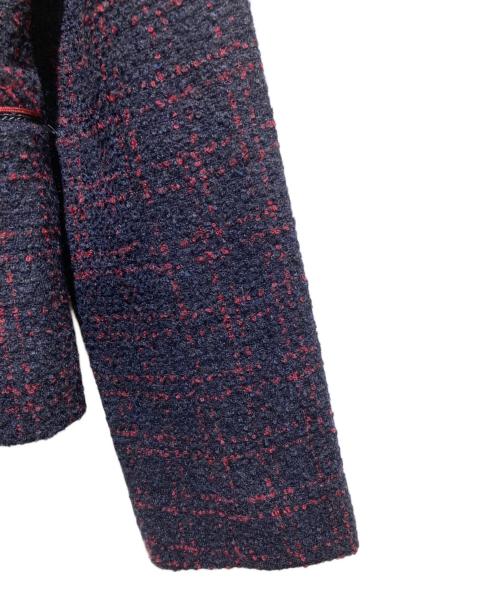 HANAE MORI（ハナエモリ）HANAE MORI (ハナエモリ) ノーカラーツイードジャケット ネイビー サイズ:38の古着・服飾アイテム