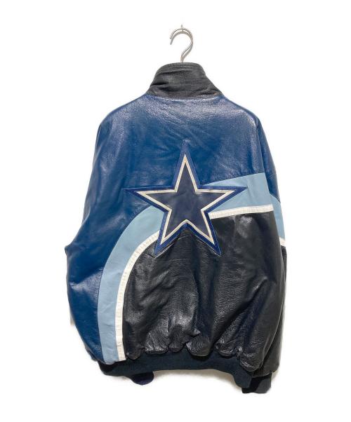 JEFF HAMILTON（ジェフハミルトン）JEFF HAMILTON (ジェフハミルトン) DALLAS COWBOYS (ダラス カウボーイズ) Special Embroidery Design Vintage Loose Leather Jacket ブルー サイズ:Lの古着・服飾アイテム