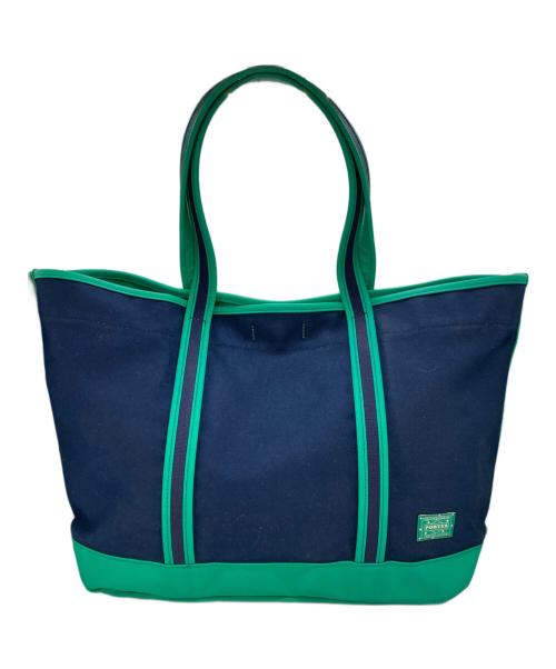 POTER GIRL（ポーターガール）POTER GIRL (ポーターガール) ボーイフレンドトートバッグ ネイビー×グリーンの古着・服飾アイテム