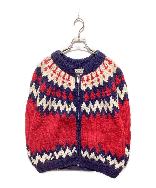 EKOKO（エココ）EKOKO (エココ) ジップエクアドルニット レッド サイズ:Mの古着・服飾アイテム