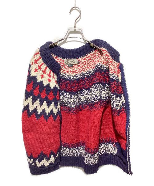 EKOKO（エココ）EKOKO (エココ) ジップエクアドルニット レッド サイズ:Mの古着・服飾アイテム