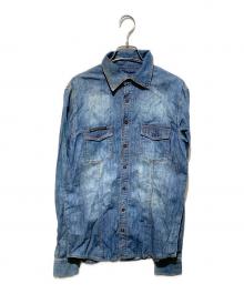 philipp plein（フィリッププレイン）の古着「ドクロスタッズデニムシャツ」｜インディゴ