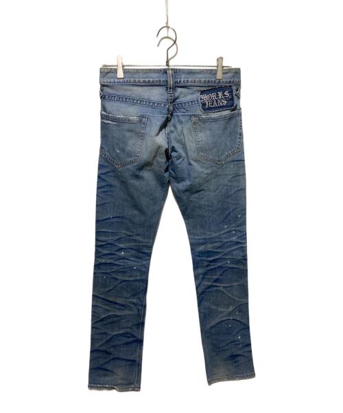 Francis T MOR.K.S（フランシストモークス）Francis T MOR.K.S (フランシストモークス) ラインストーンデザインデニムパンツ インディゴ サイズ:Mの古着・服飾アイテム