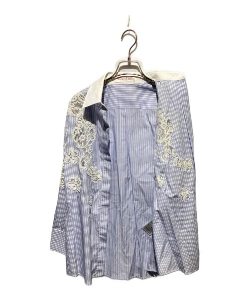VALENTINO（ヴァレンティノ）VALENTINO (ヴァレンティノ) Leisure blouse/レースボウタイシャツ ホワイト×ブルー サイズ:40の古着・服飾アイテム