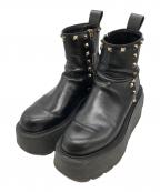 VALENTINOヴァレンティノ）の古着「ユニークフォーム サイドジップ ロックスタッズ ブーツ」｜ブラック