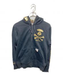 Aape BY A BATHING APE（エーエイプ バイ アベイシングエイプ）の古着「ボーンサルプリントジップパーカー」｜ブラック