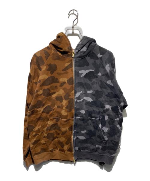 BAPE BY A BATHING APE（ベイプバイアベイシングエイプ）BAPE BY A BATHING APE (ベイプバイアベイシングエイプ) サルカモツートンドッキングジップパーカー グレー×ブラウン サイズ:Lの古着・服飾アイテム
