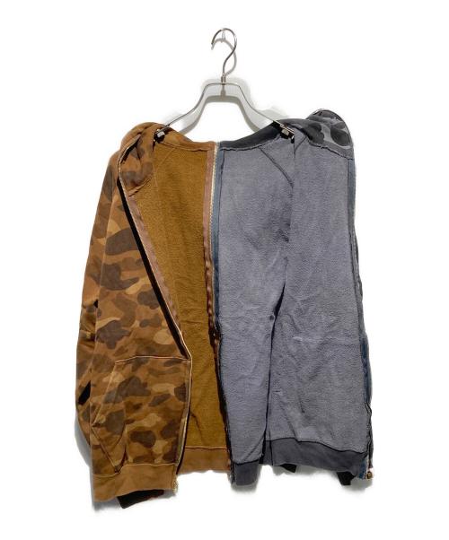 BAPE BY A BATHING APE（ベイプバイアベイシングエイプ）BAPE BY A BATHING APE (ベイプバイアベイシングエイプ) サルカモツートンドッキングジップパーカー グレー×ブラウン サイズ:Lの古着・服飾アイテム