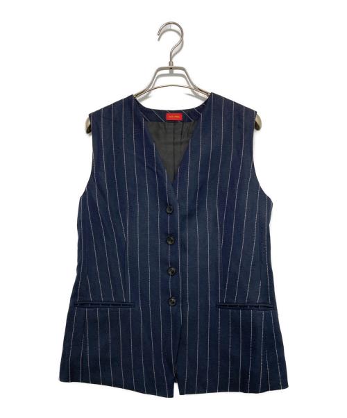 DES PRES（デ プレ）DES PRES (デ プレ) アセテートリネンストライプ ベスト/ジレ ネイビー サイズ:36の古着・服飾アイテム