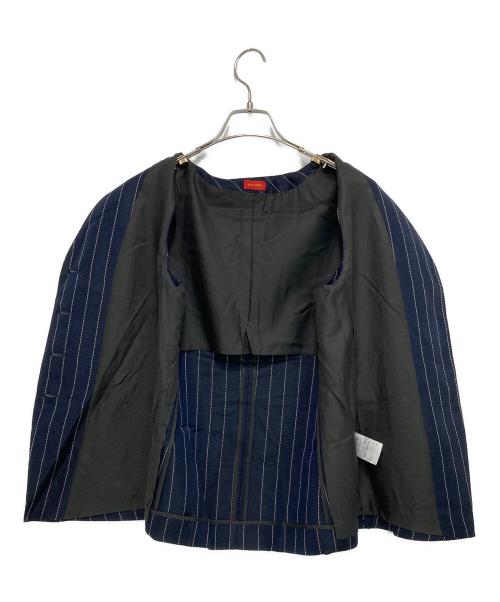 DES PRES（デ プレ）DES PRES (デ プレ) アセテートリネンストライプ ベスト/ジレ ネイビー サイズ:36の古着・服飾アイテム