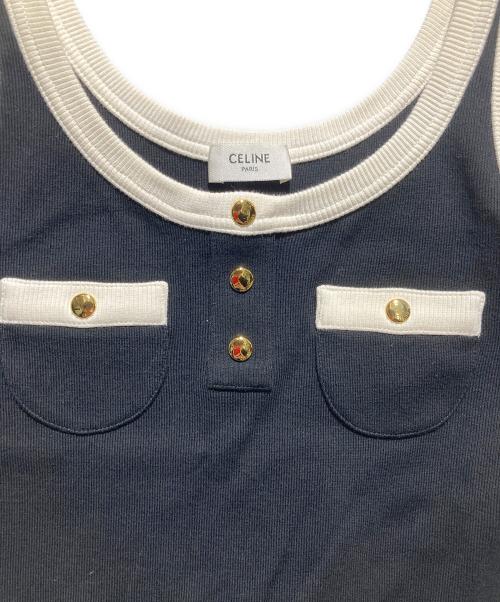 CELINE（セリーヌ）CELINE (セリーヌ) タンクトップ/コットンジャージー ブラック×エクリュ サイズ:Mの古着・服飾アイテム