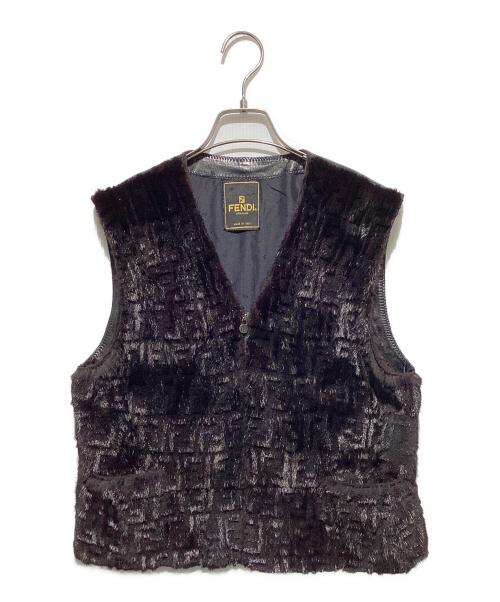 FENDI（フェンディ）FENDI (フェンディ) ズッカ柄シャギーファーレザーベスト ブラック サイズ:42の古着・服飾アイテム