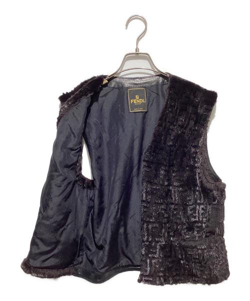 FENDI（フェンディ）FENDI (フェンディ) ズッカ柄シャギーファーレザーベスト ブラック サイズ:42の古着・服飾アイテム