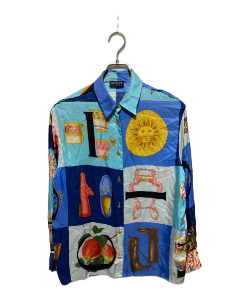 GUCCI（グッチ）GUCCI (グッチ) プリントシルクシャツ ブルー サイズ:42の古着・服飾アイテム
