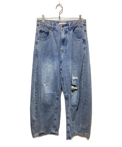 FREAK'S STORE（フリークスストア）FREAK'S STORE (フリークスストア) ワイドシルエット カーブ ダメージ加工 デニムパンツ インディゴ サイズ:Sの古着・服飾アイテム