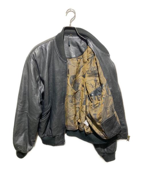 EURO VINTAGE（ユーロヴィンテージ）EURO VINTAGE (ユーロヴィンテージ) 裏総柄レザーボンバージャケット ブラック サイズ:不明の古着・服飾アイテム