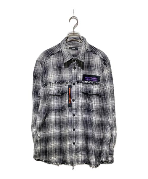 DIESEL（ディーゼル）DIESEL (ディーゼル) S-MILLER-PATCH/チェックネルシャツ ブラック×グレー サイズ:Ｌの古着・服飾アイテム