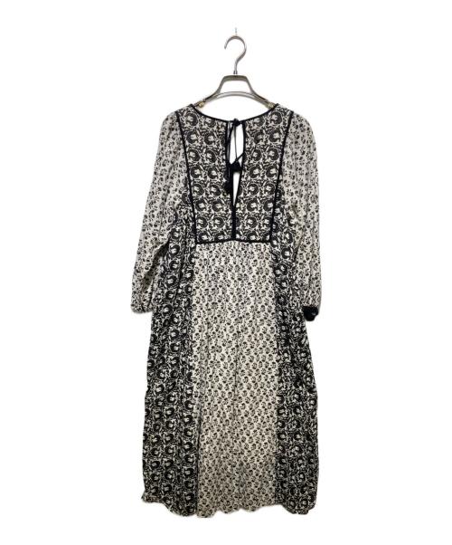 ne quittez pas（ヌキテパ）ne quittez pas (ヌキテパ) コットンジャガードコンビプリントギャザードレス ホワイト×ブラック サイズ:Sの古着・服飾アイテム