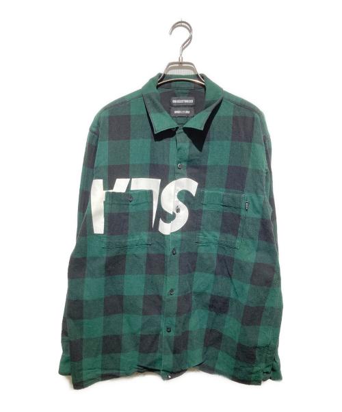 GOD SELECTION XXX（ゴッド セレクション トリプルエックス）GOD SELECTION XXX (ゴッド セレクション トリプルエックス) WIND AND SEA (ウィンダンシー) プリントチェックネルシャツ グリーン サイズ:ＸＬの古着・服飾アイテム