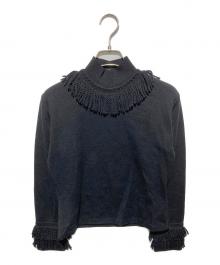 Mademoiselle Dior（マドモアゼル ディオール）の古着「フリンジタートルネックニット」｜ブラック