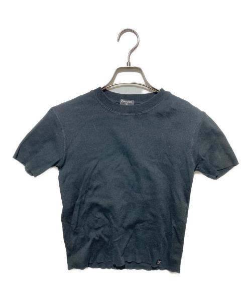 CHANEL（シャネル）CHANEL (シャネル) 裾ココマークプレート半袖ニット ブラック サイズ:38の古着・服飾アイテム