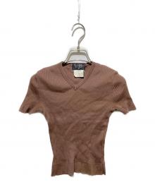 CHANEL（シャネル）の古着「Vネック半袖リブニット」｜ブラウン
